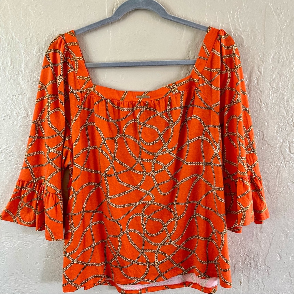 Michael Kors Square Neck Zinnia Chain Print Top Size L - Picture 5 of 8